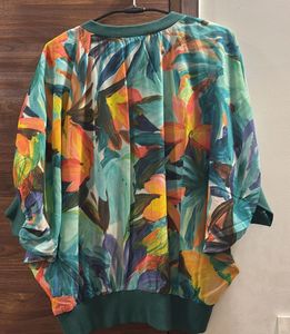 Vibrant Tropical Print Loose Fit Top