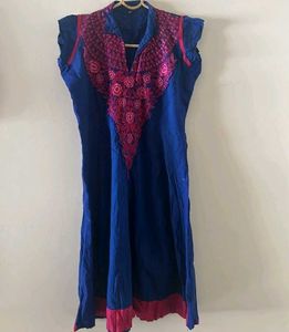 Embroidered Blue Ethnic Kurta Dress