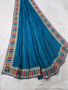 Embroidered Teal Blue saree