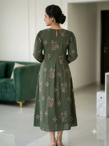 Elegant Olive Green Printed Kurta gown