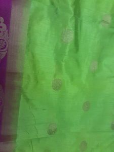 Vibrant Lime Green Saree with Pink Border