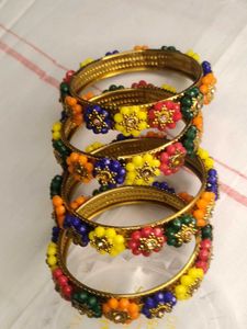 Vibrant Beaded Flower Bangles