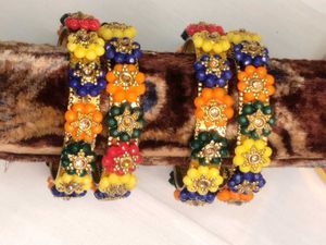 Vibrant Beaded Flower Bangles
