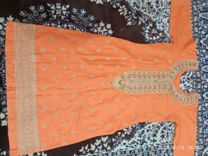Elegant Peach Orange Kurta and bottom with Dupatta