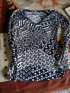 Boho Print Long Sleeve V-Neck Top