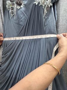 Elegant grey Indo western Gown with Floral Embelli