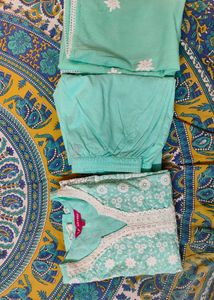 Pure Cotton Teal Embroidered Kurta set