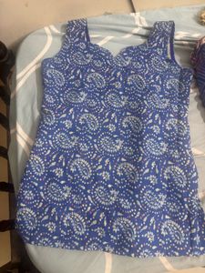 Blue Paisley Print Sleeveless Blouse
