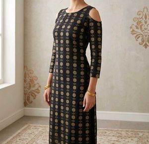 Black Kurta with Gold Print