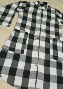 Black &amp; White Checkered Shirt Dress