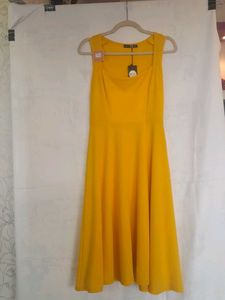 Vibrant Yellow Square Neck Dress