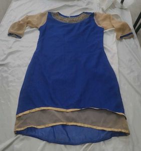 Royal Blue Kurta with Sheer Sleeves