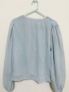 Light Blue Lace Trim Blouse