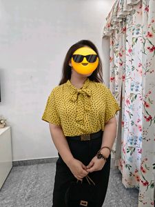 Mango Tie Up Collar Top