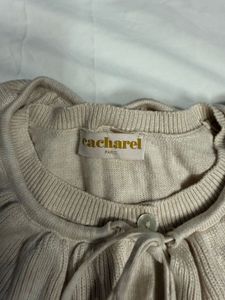 Beige Knit Cardigan with Ruffle Collar