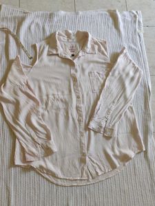 Light Pink Cold Shoulder Button-Up Shirt