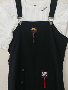 Chic Black Pinafore Dress with White Top