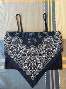 Navy Blue Bandana Crop Top