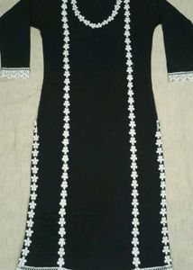 Elegant Black Kurta Set with White Lace