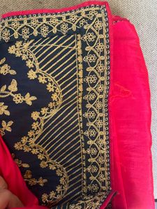 Simple &amp; Stylish Pink Saree with Blue Border – Eve