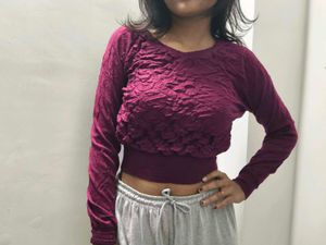 Burgundy Long Sleeve Crop Top