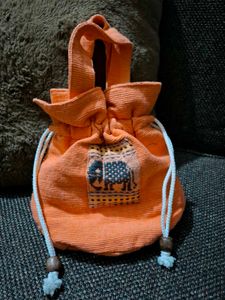 Cute Orange Drawstring Pouch with Elephant