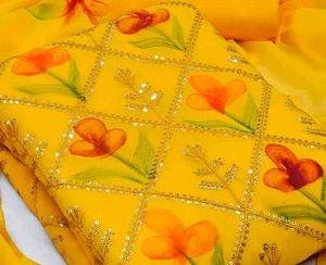 Yellow Floral Kurta dress materials