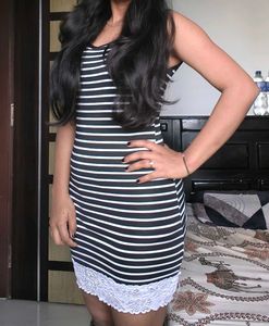 Striped Bodycon Dress with Lace Trim