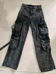 Acid Wash black Cargo Jeans