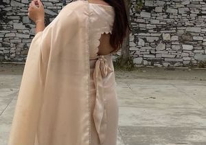 beautiful beige ready to wear saare(2 minute)