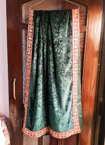 Velvet Embroidered Kurta Set with Pants &amp; Dushala
