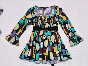 Abstract Print Bell Sleeve Top