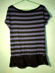 Striped T-Shirt with Sequin Trim