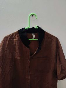 Vintage Brown Linen Blend Shirt✨