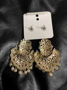 Long white Jhumka Earrings (Heavy)