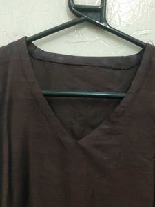 Elegant Dark Brown Kurta with off white em