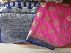 Pink &amp; Blue Elephant Print Sari