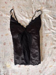 Black Lace Trim Satin corset tieTop
