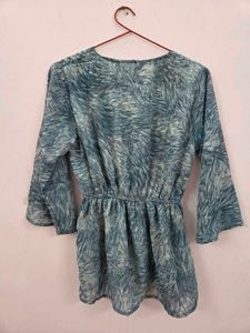 Blue Abstract Print Peplum Top | Women | Casual