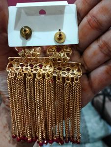 Beautiful Gold Plated Earrings with Red Stones