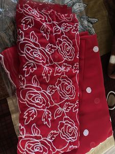 Red Saree with Embroidered Blouse