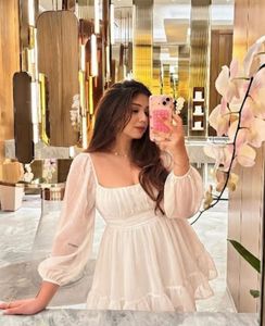 White Puff Sleeve Flowy Mini Dress