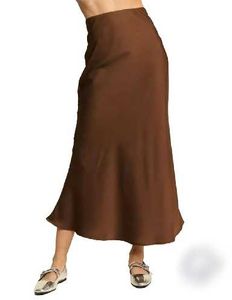 Brown Satin Midi Skirt