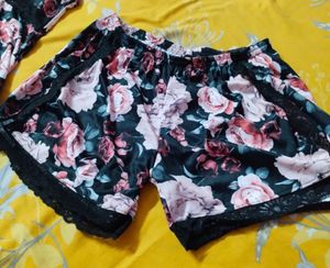 Floral Print Lace Trim Pajama Set