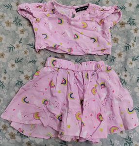 Cute Rainbow Print Top & Skirt Set
