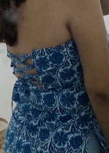 Blue Floral Print Halter neck Kurti