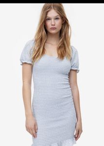 h&m Chic Smocked Checkered Mini Dress