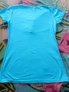 Blue Lace-Up V-Neck Tee