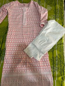 Pink Chikankari Kurta with White Pants