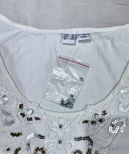 Sparkling Sequin Embellished White Top